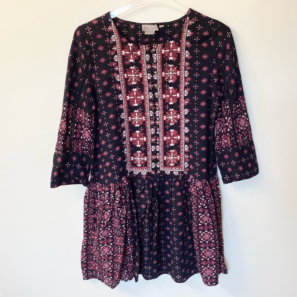 Anthropologie Embroidered Kaleidoscope Mini Dress by Vanessa Virginia - Navy - M